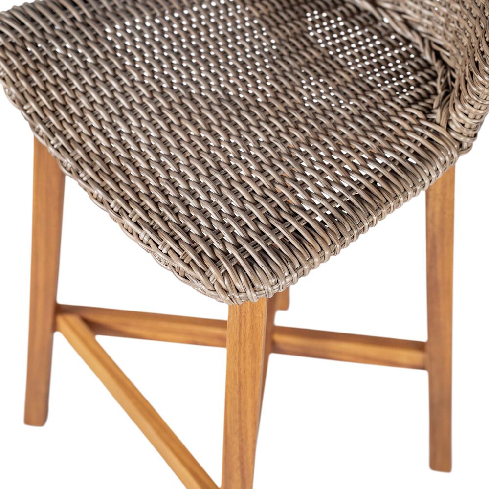 Hearth and Haven Lymington Outdoor Wicker Barstool with Teak Frame in Light Brown (Set of 2), , large