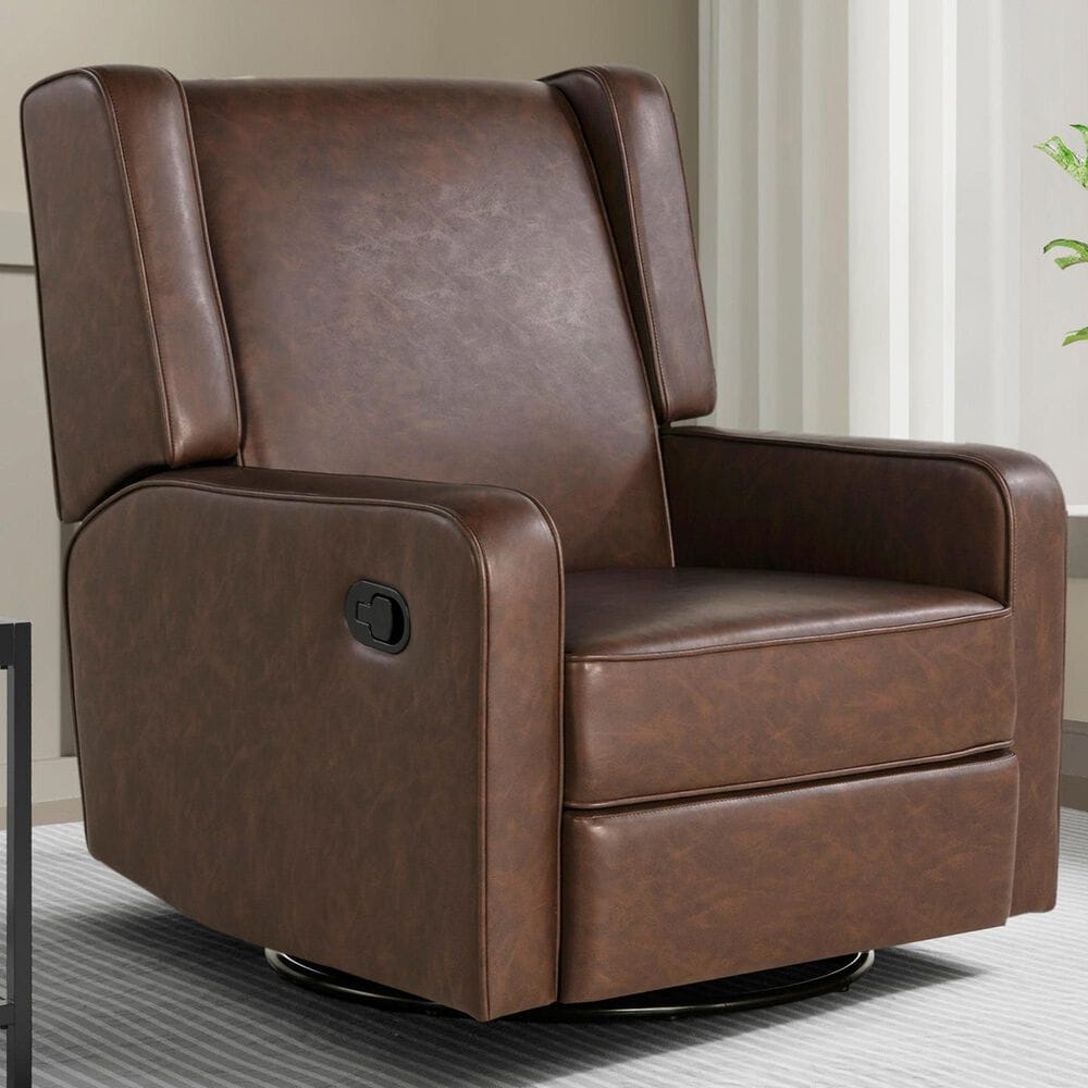 Lifestyle Solutions Emerson Manual Swivel Rocker Recliner in Brown, , large