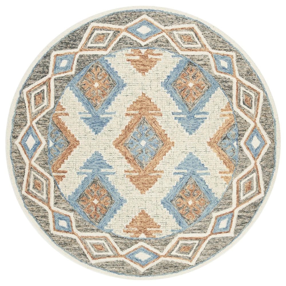 Safavieh Micro-Loop Southwestern 5" Round Blue and Beige Area Rug, , large
