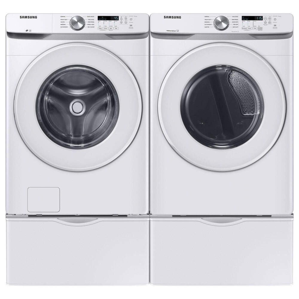 Samsung 4.5 Cu. Ft. Front Load Washer and 7.5 Cu. Ft. Electric Dryer Laundry Pair with Pedestal in White, , large