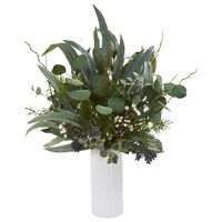 Nearly Natural Inc 22in Eucalyptus Artificial Plant in White Cylinder Vase