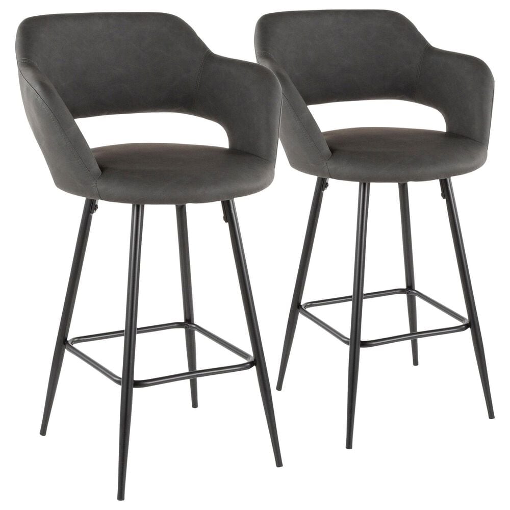 Lumisource Margarite Counter Stool with Grey Cushion in Black (Set of 2), , large