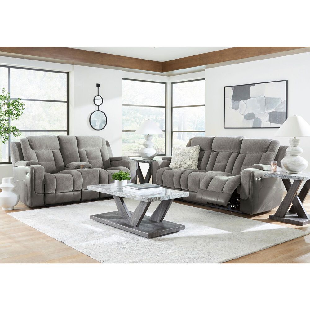 Ashley Mixed Motion Power Reclining Sofa in Shadow, , large