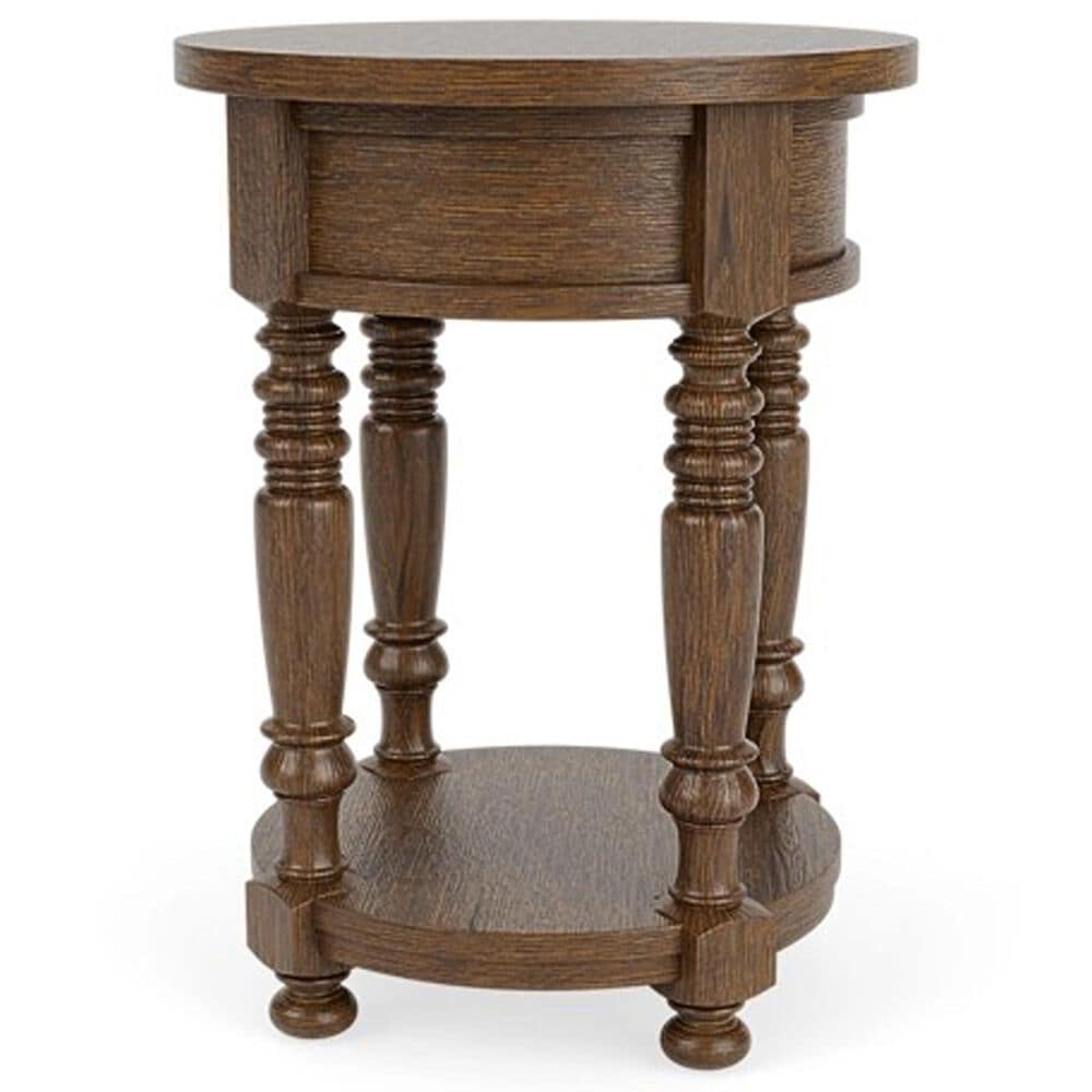 Riverside Furniture Eastlake 1-Drawer Round Side Table in Whiskey Oak, , large