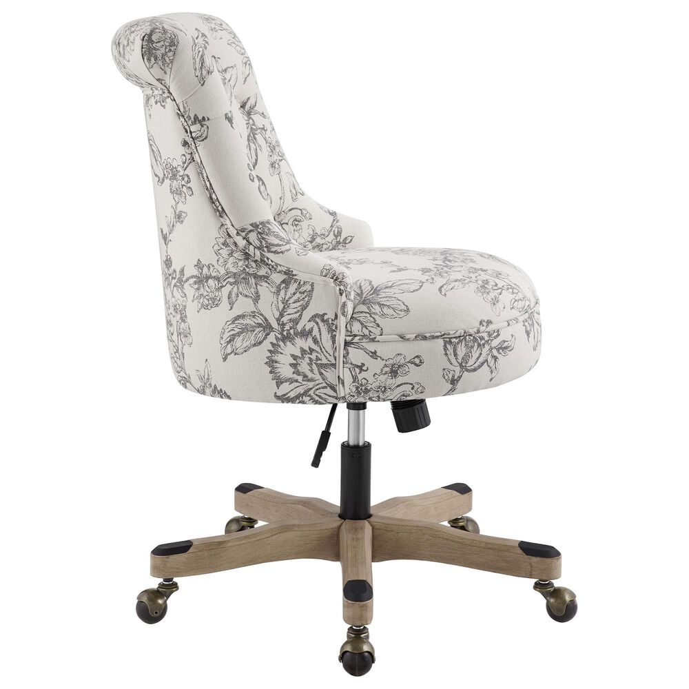 Linon Home Decor Sinclair Office Chair with Floral Gray Cushion in Grey Wash, , large