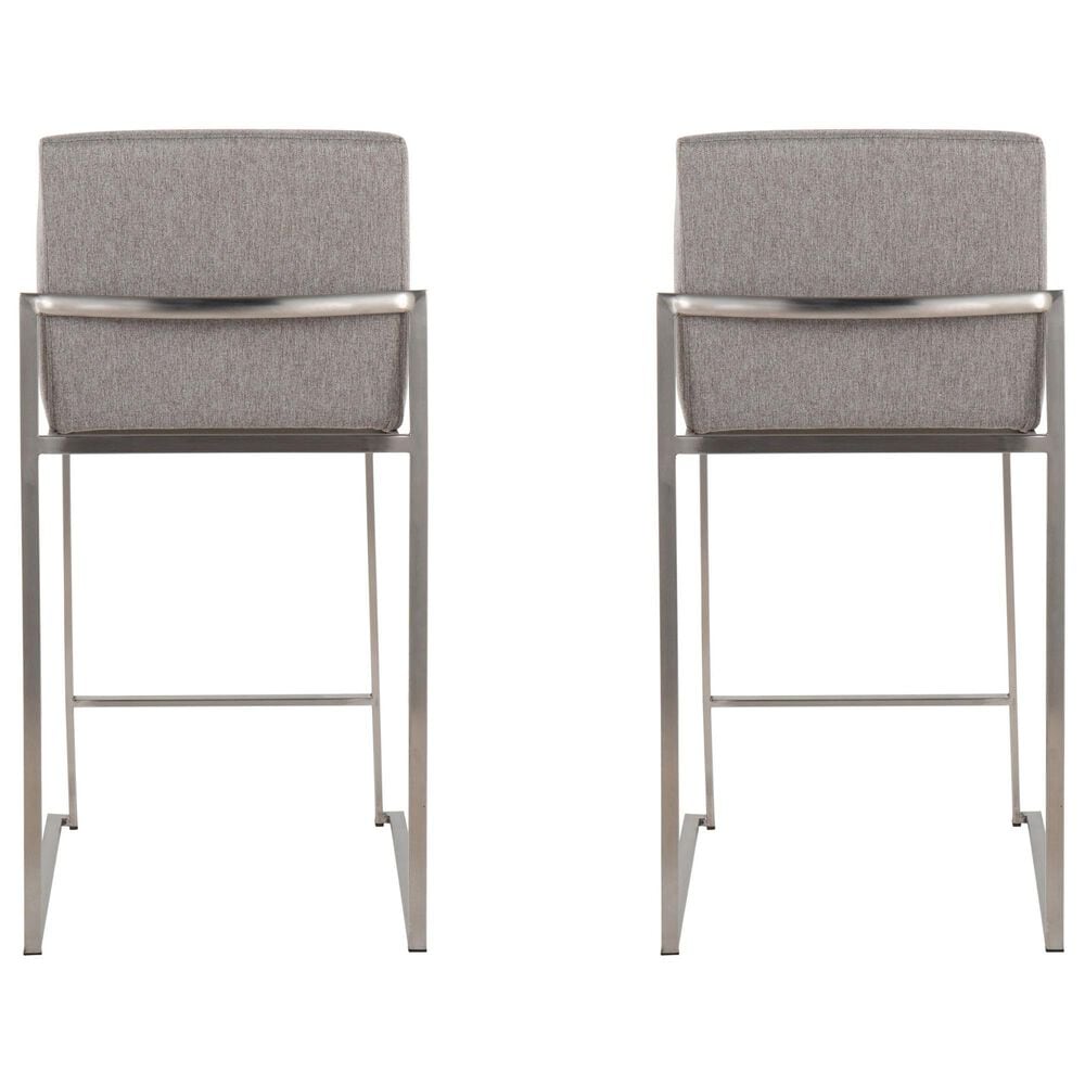 Lumisource Fuji High Back Counter Stool with Grey Fabric Cushion in Stainless Steel &#40;Set of 2&#41;, , large
