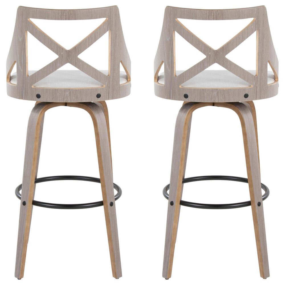 LumiSource Charlotte Swivel Bar Stool with Cream Fabric Upholstery in Light Grey and Black (Set of 2), , large