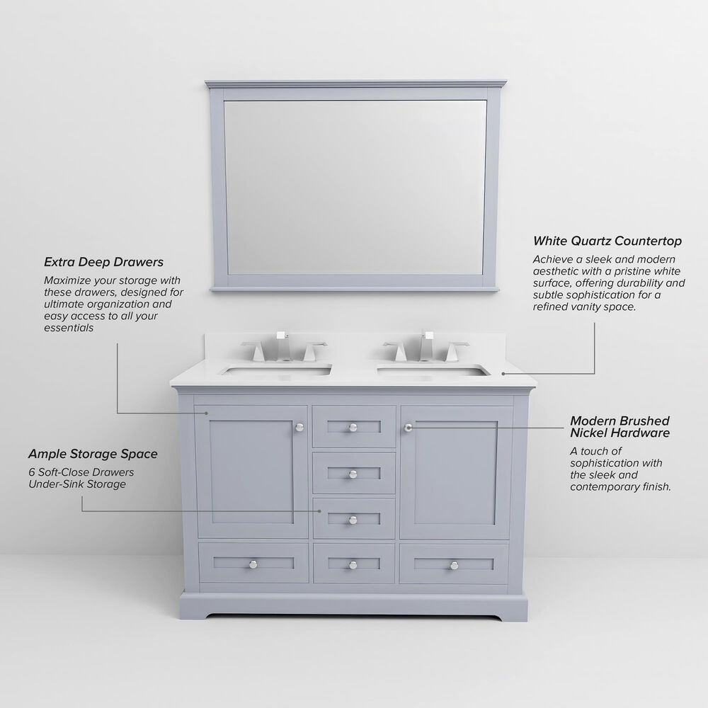 Lexora Home Dukes 48" Double Bathroom Vanity in Dark Grey with 2 cm White Quartz Top and Rectangular Sinks, , large
