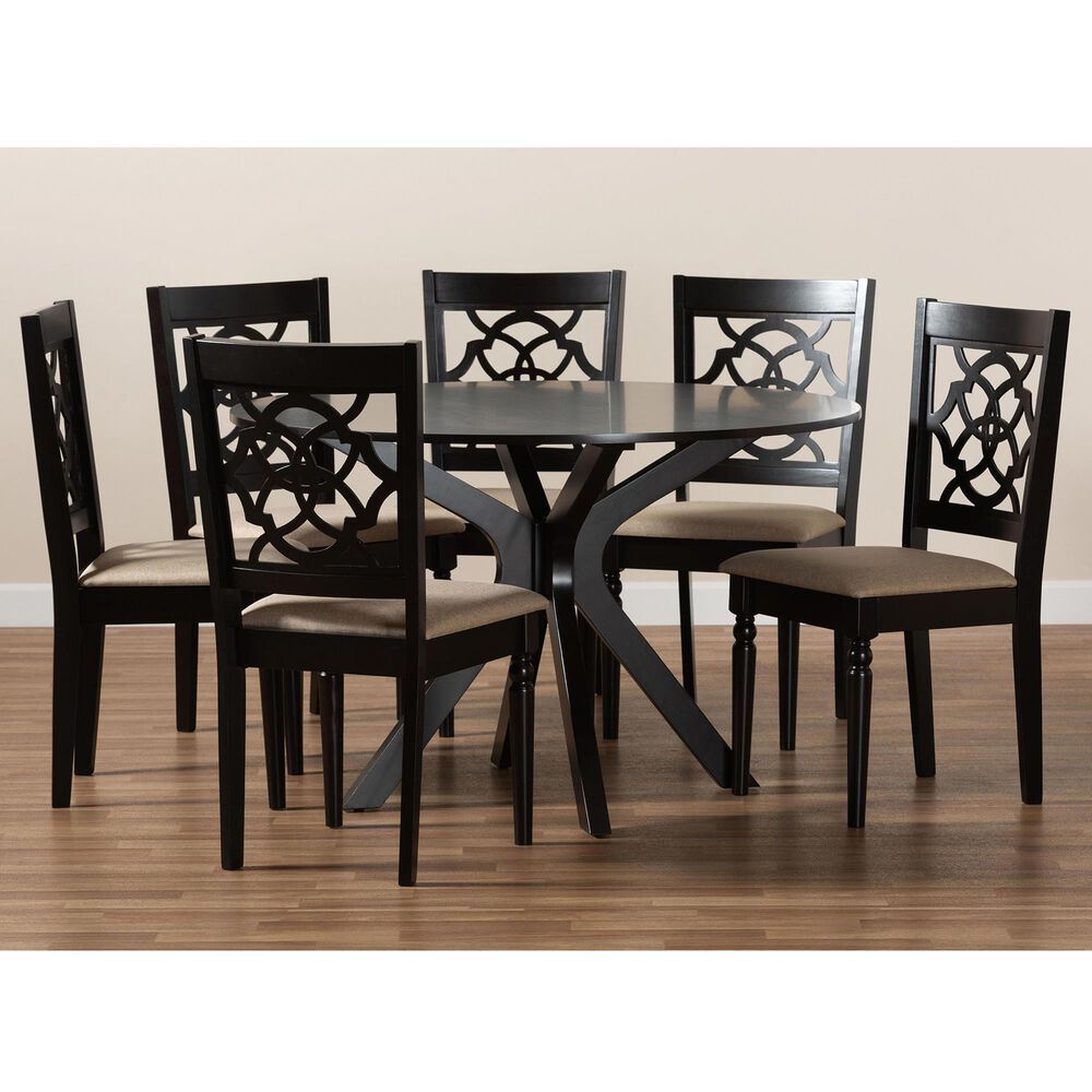 Baxton Studio Sadie 7-Piece Dining Set in Sand/Dark Brown, , large