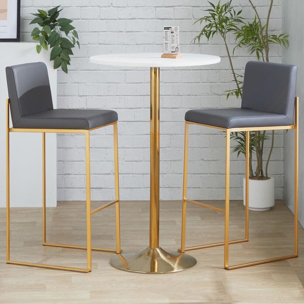 Lumisource Fuji Stackable Barstool with Grey Faux Leather in Gold &#40;Set of 2&#41;, , large