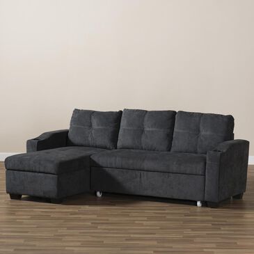 Baxton Studio Lianna 2-Piece Left Facing Chaise with Pullout Sofa in Dark Grey, , large