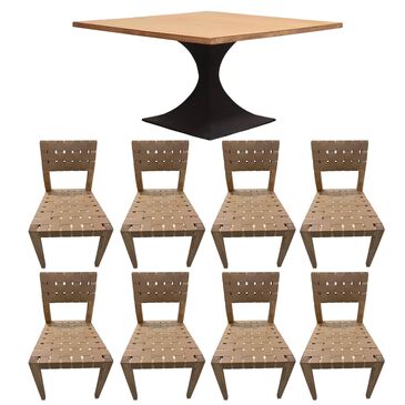Nest Home Collections Metal and Wood Pedestal Dining Table and 8 Faux Leather Strapped Side Chairs, , large