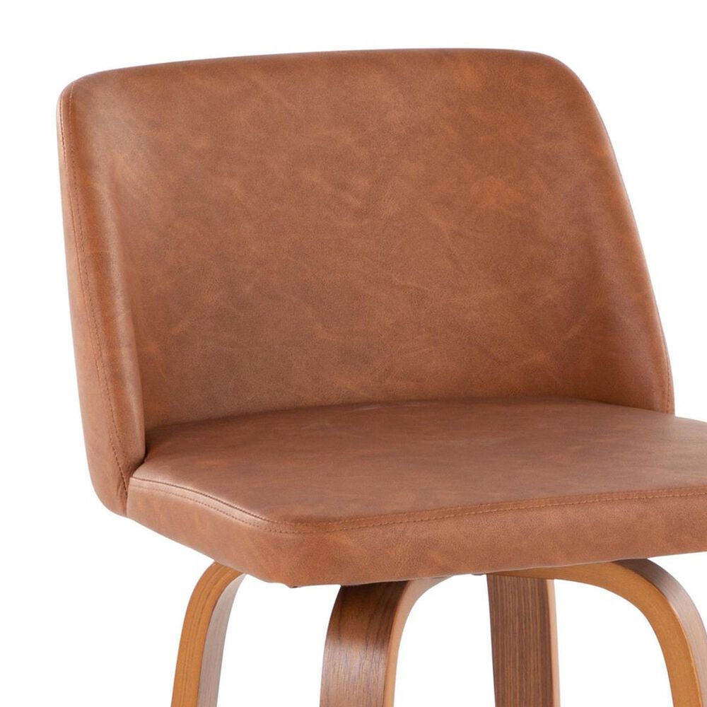 LumiSource Toriano Swivel Counter Stool with Camel Faux Leather Upholstery in Walnut and Chrome (Set of 2), , large