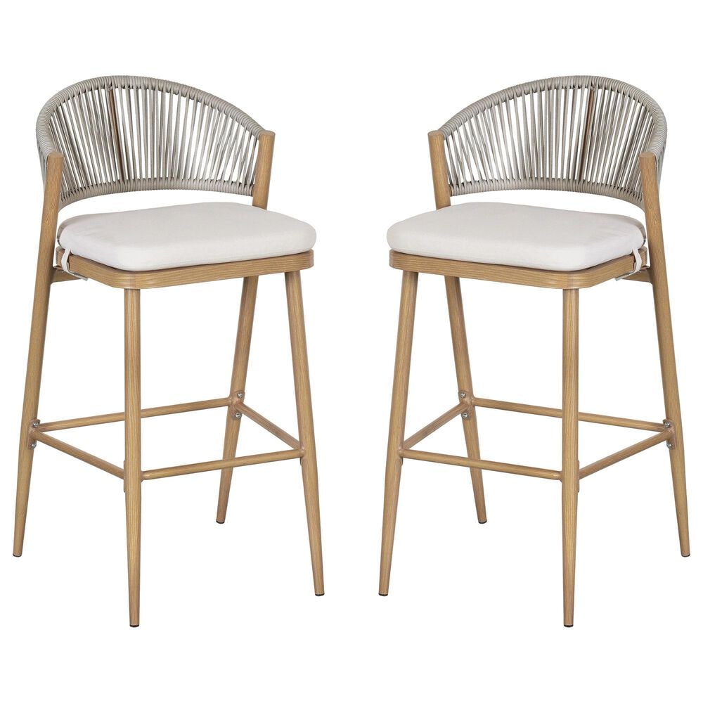 Hearth and Haven 30" Outdoor Barstool with Maple Frame in Beige (Set of 2), , large