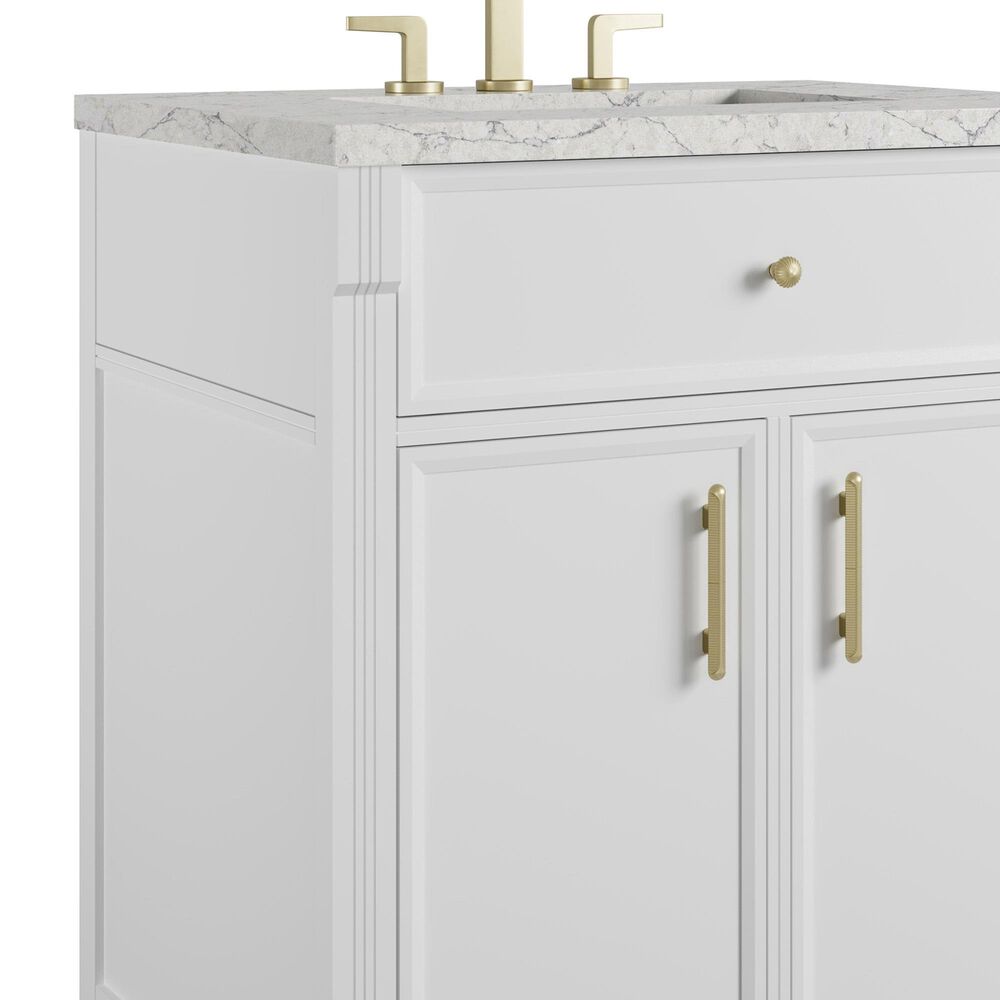 James Martin Bellshire 30" Single Bathroom Vanity in Bright White with 3 cm Eternal Jasmine Pearl Silestone Top and Rectangular Sink, , large