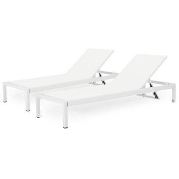 Noble House Miller Patio Chaise Lounge in White (Set of 2), , large