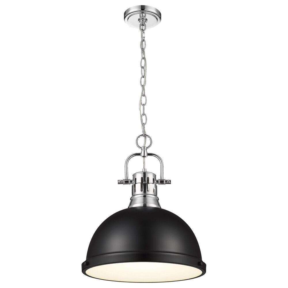 Golden Lighting Duncan 1-Light Pendant with Chain and Matte Black Shade in Chrome, , large