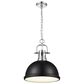 Golden Lighting Duncan 1-Light Pendant with Chain and Matte Black Shade in Chrome, , large