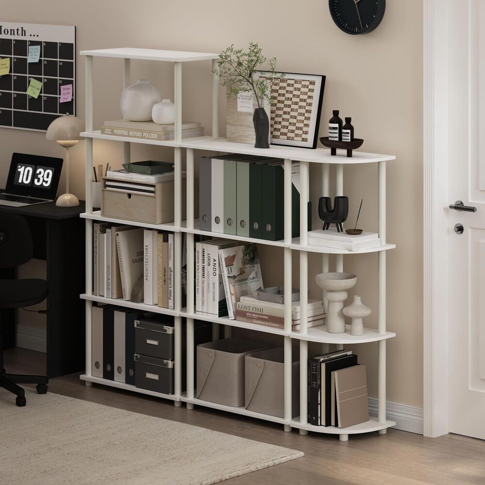 HOMLUX Turn-N-Tube 4-Tier Multipurpose Shelf Display Rack in White, , large