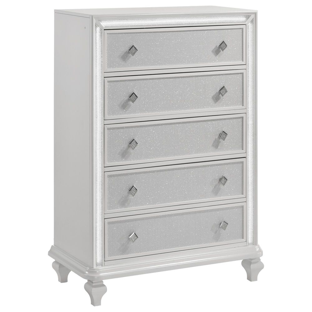 New Heritage Design Stardust 5-Piece King Bedroom Set in White and Silver, , large