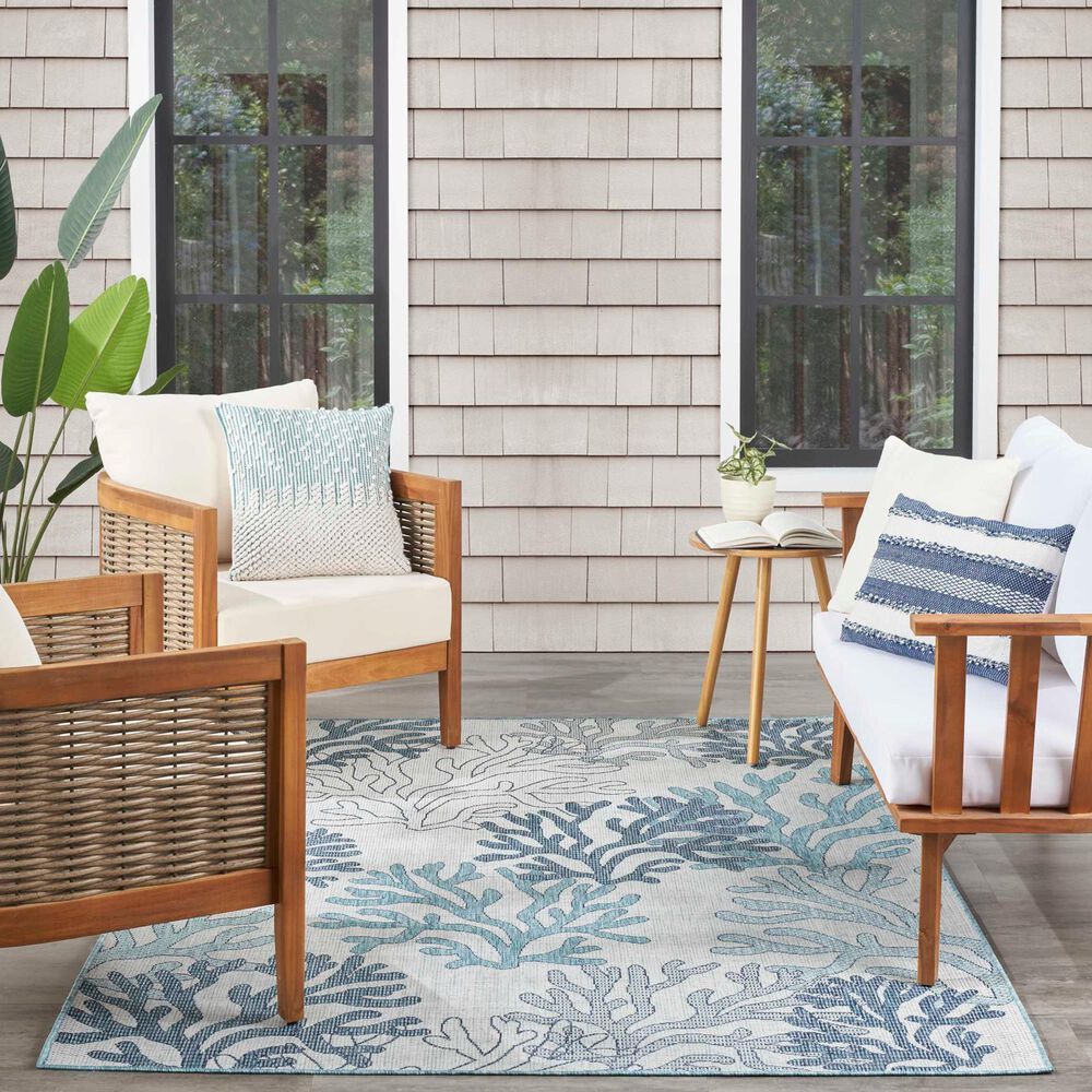 Nourison Garden Oasis Nautical Blue 5&#39; x 7&#39; Indoor/Outdoor Area Rug, , large