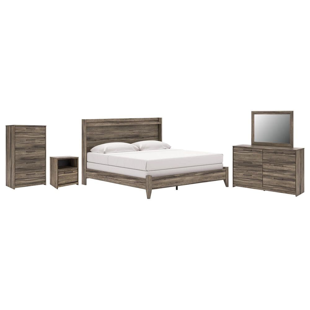 Ashley Elbrim 5-Piece King Bedroom Set in Brown with LED and USB Ports, , large