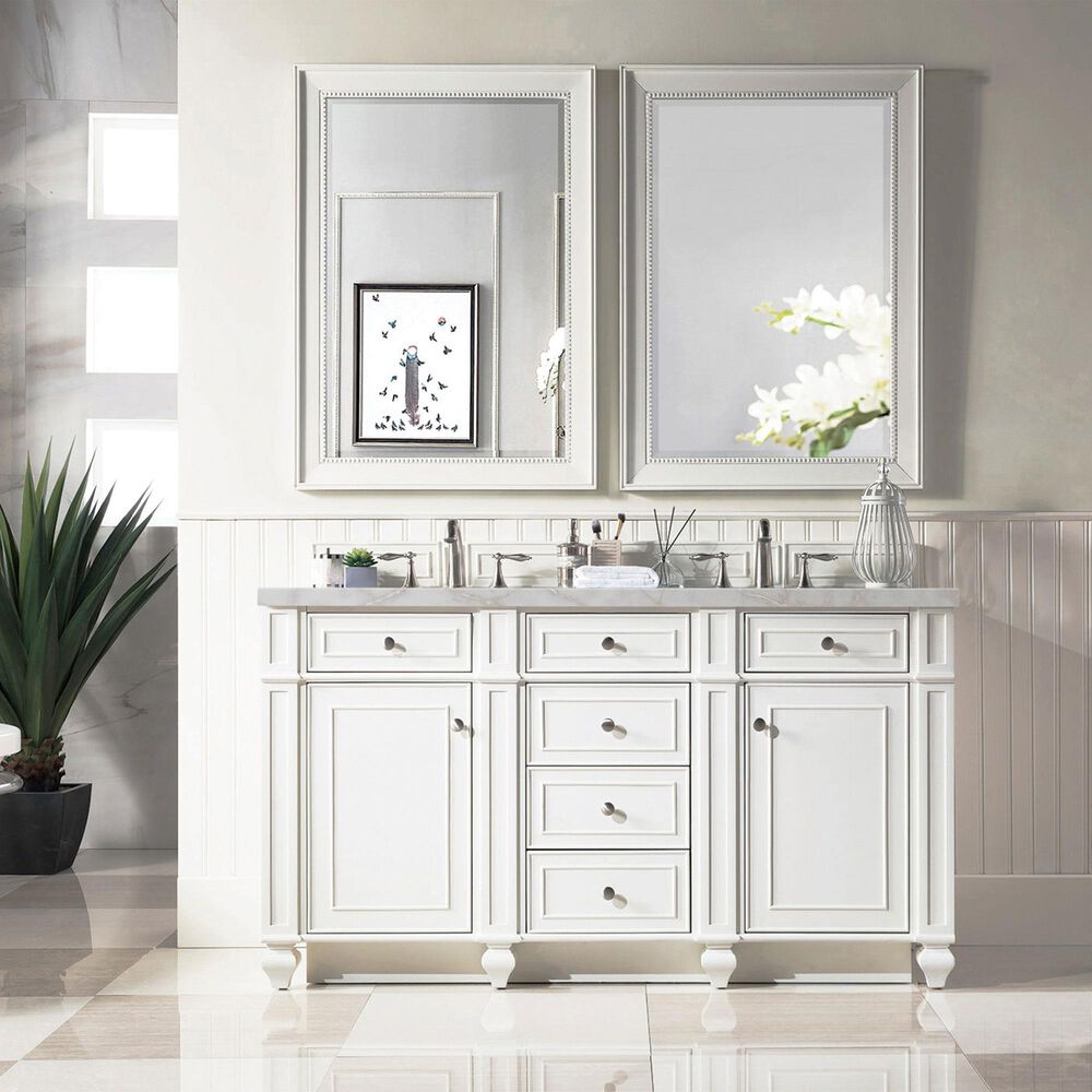 James Martin Vanities Bristol 60" Double Bathroom Vanity in Bright White with 3 cm Eternal Jasmine Pearl Silestone Top, Rectangular Sinks and FreePower Wireless Charger, , large