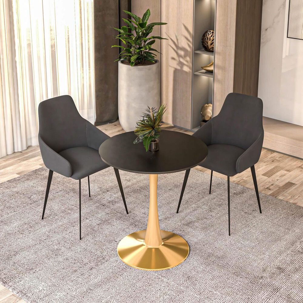 Leisuremod Bristol 24&quot; Round Dining Table with MDF Top in Gold and Black - Table Only, , large
