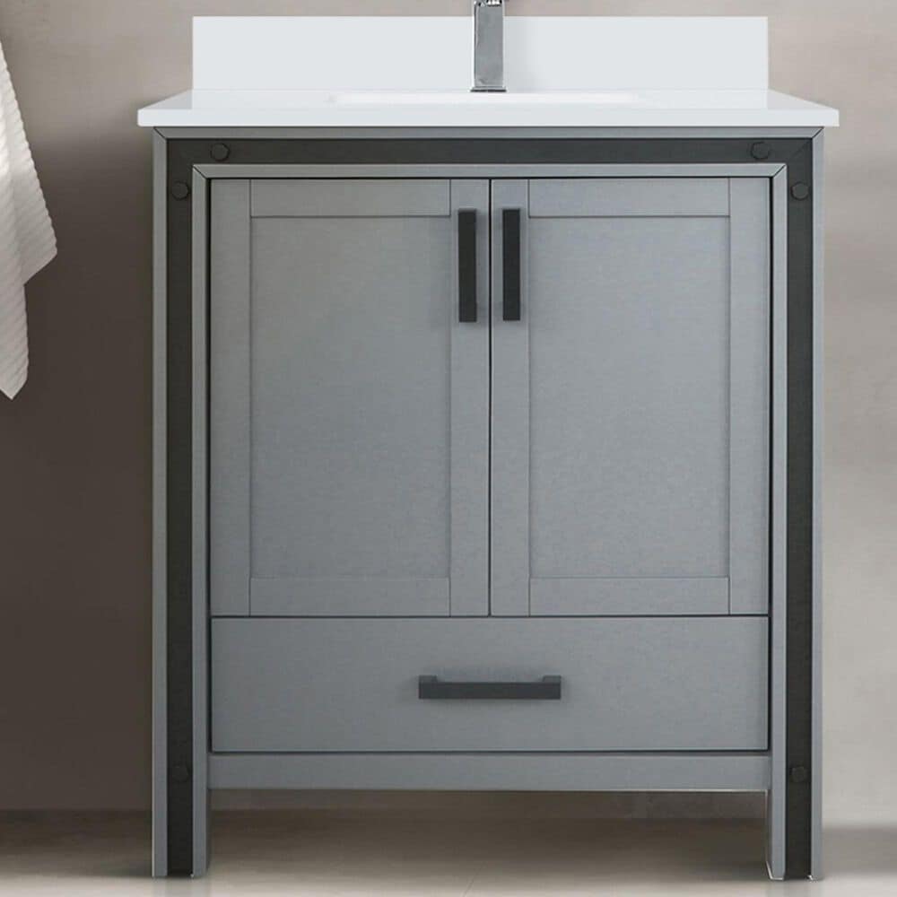 Lexora Home Ziva 30&quot; Single Bathroom Vanity in Dark Grey with 2 cm White Quartz Top and Rectangular Sink, , large