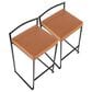Lumisource Fuji Stackable Counter Stool with Camel Faux Leather Cushion in Black (Set of 2), , large