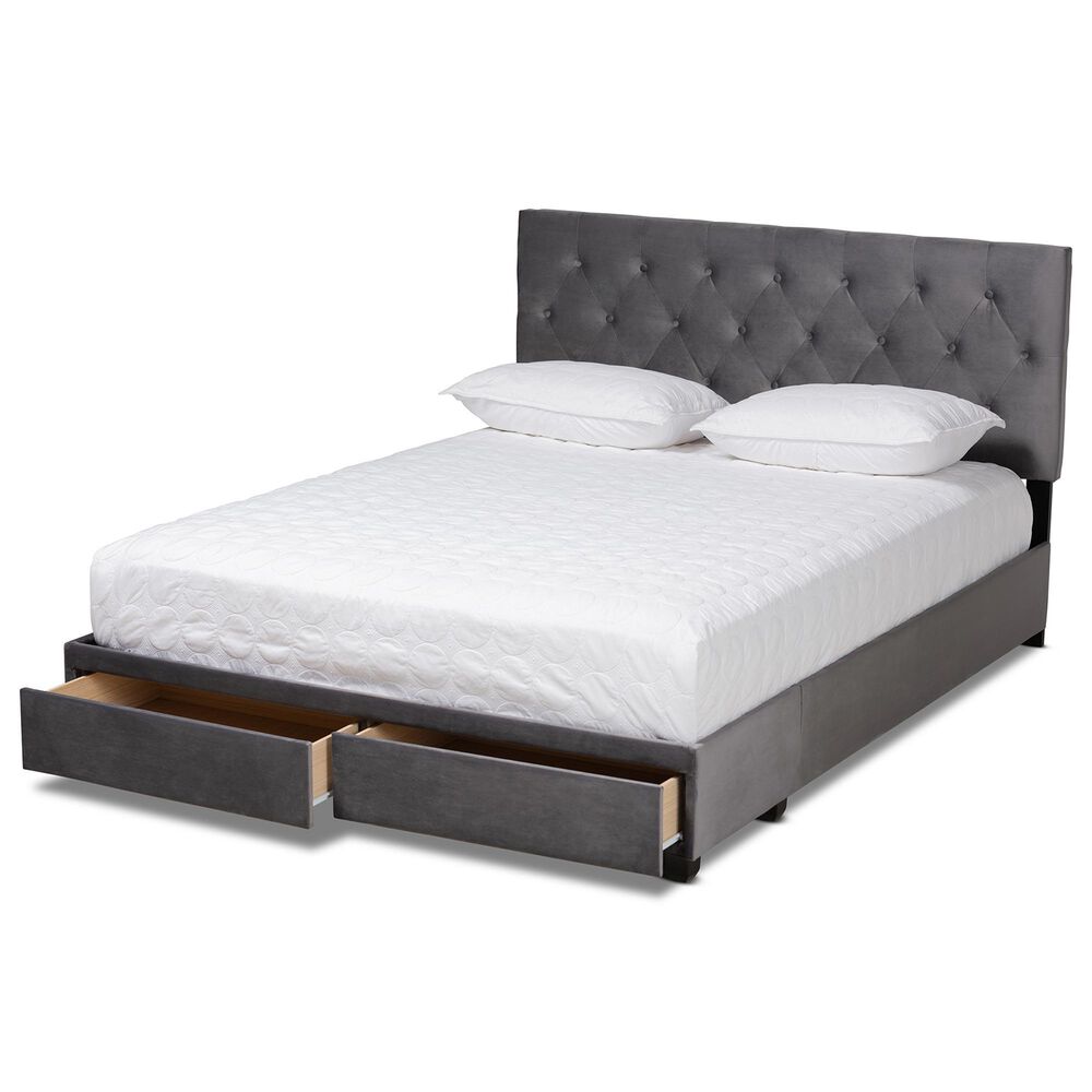 Baxton Studio Caronia Queen Upholstered Storage Bed in Grey, , large