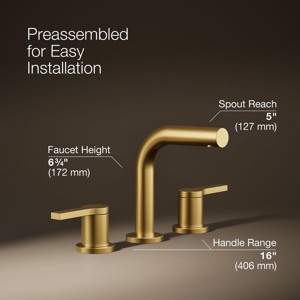 Kohler Elate Widespread Bathroom Sink Faucet in Vibrant Brushed Moderne Brass, , large