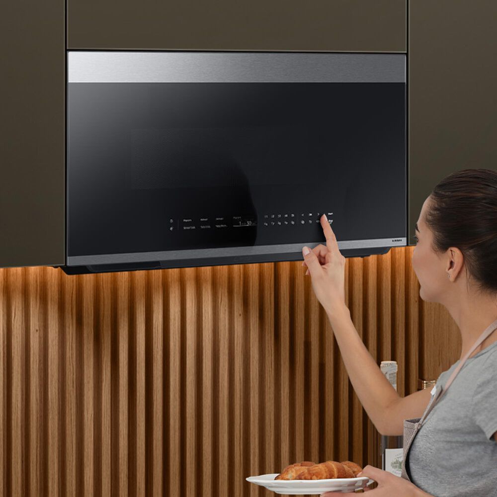 Samsung Bespoke 2-Piece Kitchen Package with 6.3 Cu. Ft. Slide-In Induction Range and 2.1 Cu. Ft. Fingerprint Resistant Over-the-Range Microwave in Stainless Steel, , large