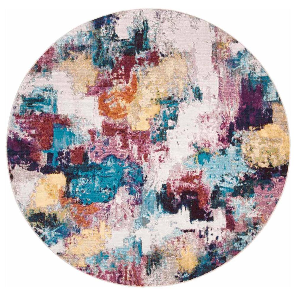 Safavieh Aria 6"6" Round Grey and Wine Area Rug, , large