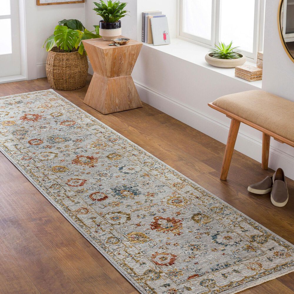 Surya Reina REN-2307 Light Gray, Cream, Denim, Rust, Mustard and Olive 2&#39;7&quot; x 10&#39; Runner, , large