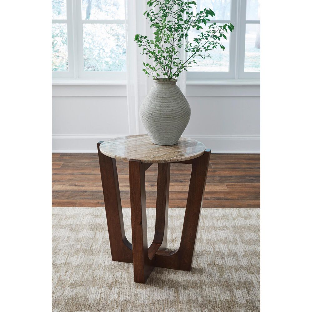 Ashley Tanidore Round End Table in Warm Brown, , large