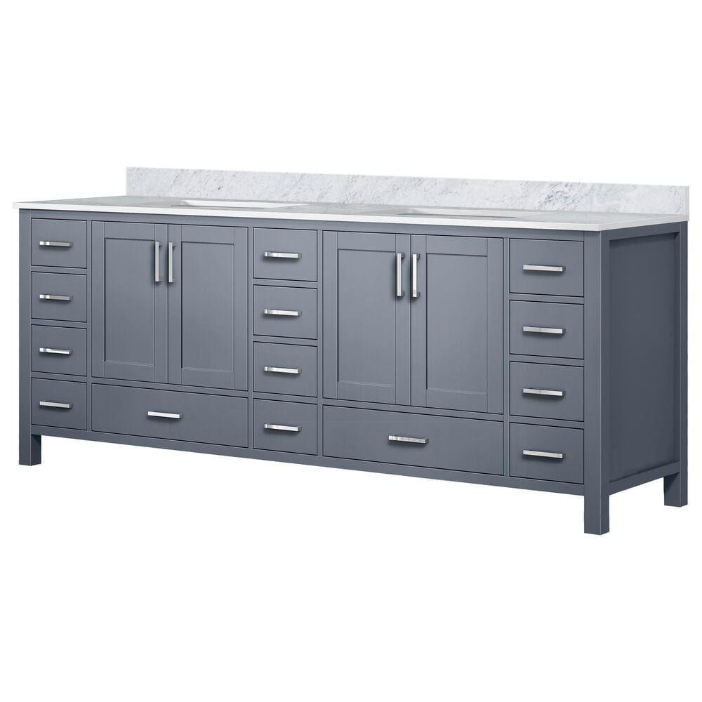 Lexora Home Jacques 84" Double Bathroom Vanity in Dark Grey with 2 cm White Carrara Marble Top and Rectangular Sinks, , large