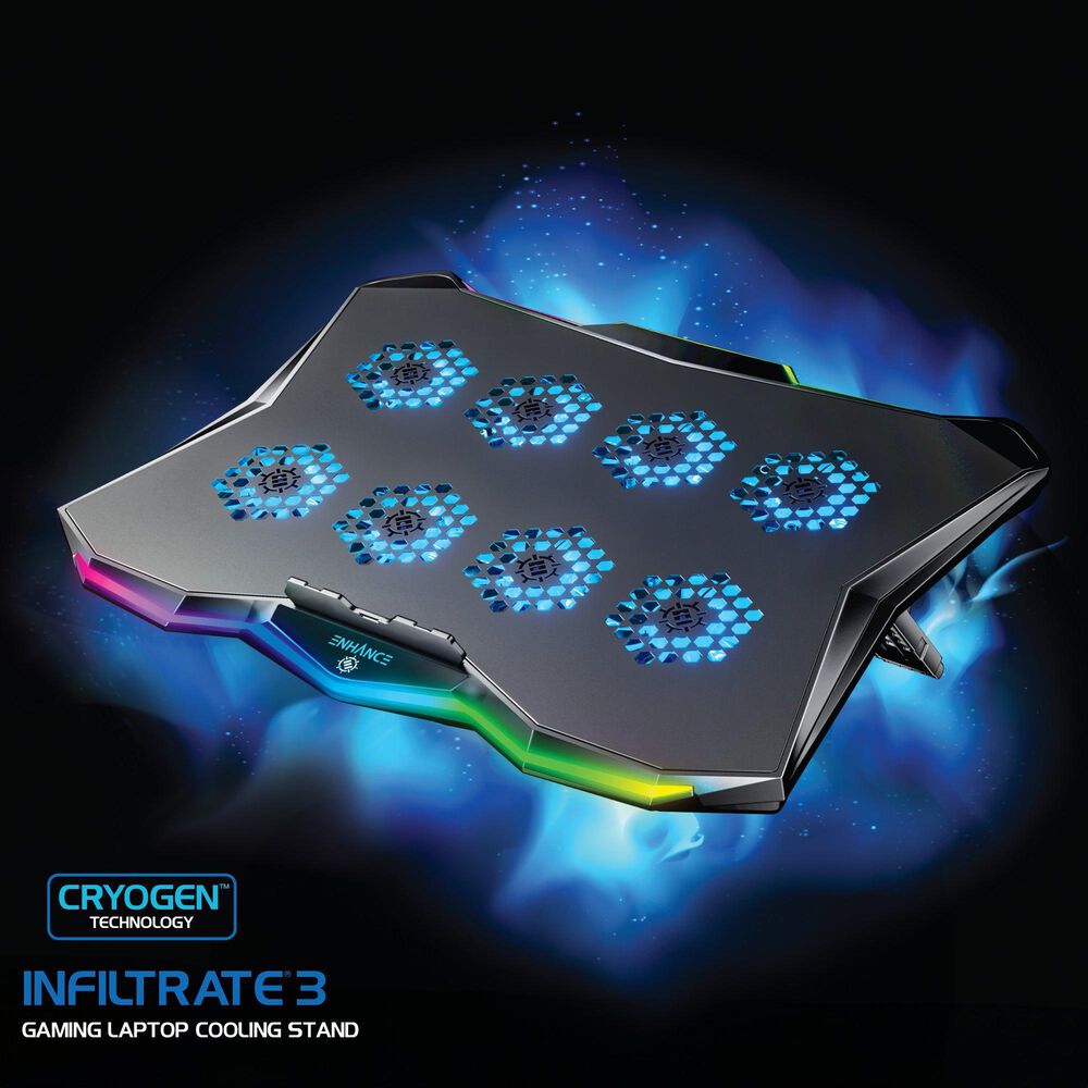 Enhance Infiltrate 3 Laptop Cooling Pad with RGB LED Lights in Black, , large