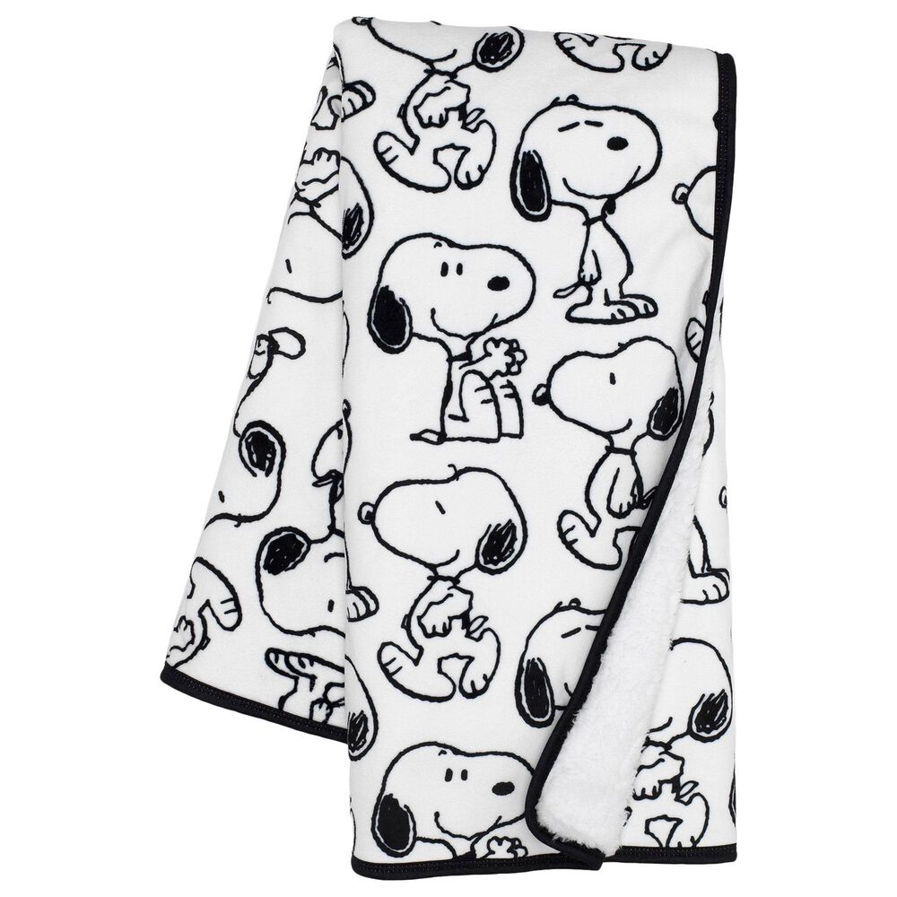 Lambs and Ivy Classic Snoopy Minky and Sherpa Baby Blanket in White and Black, , large