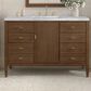 James Martin Vanities Myrrin 48" Vanity in Mid-Century Walnut with 3 cm Carrara White Marble Top, , large