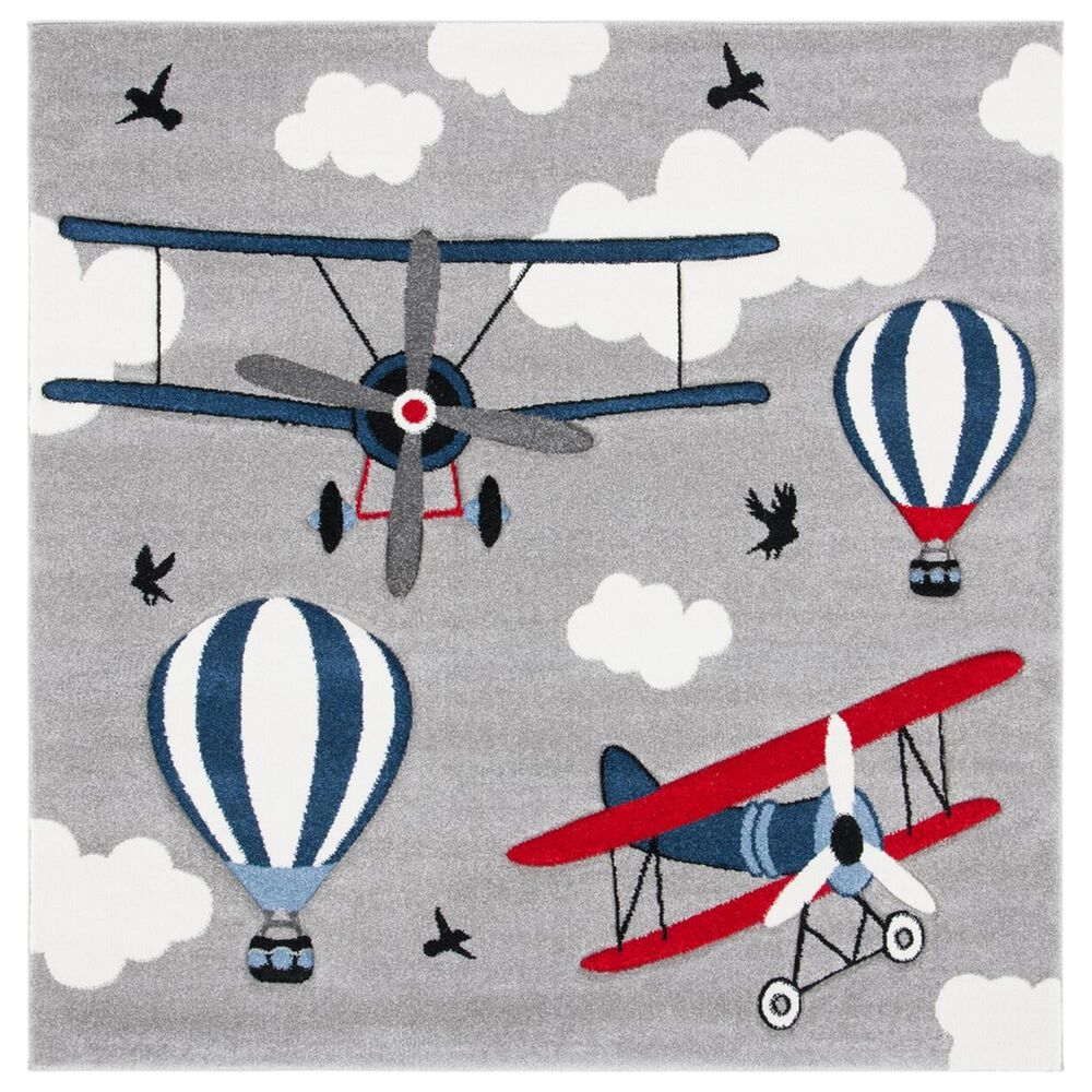 Safavieh Carousel 8" Square Light Grey and Red Kids Area Rug, , large