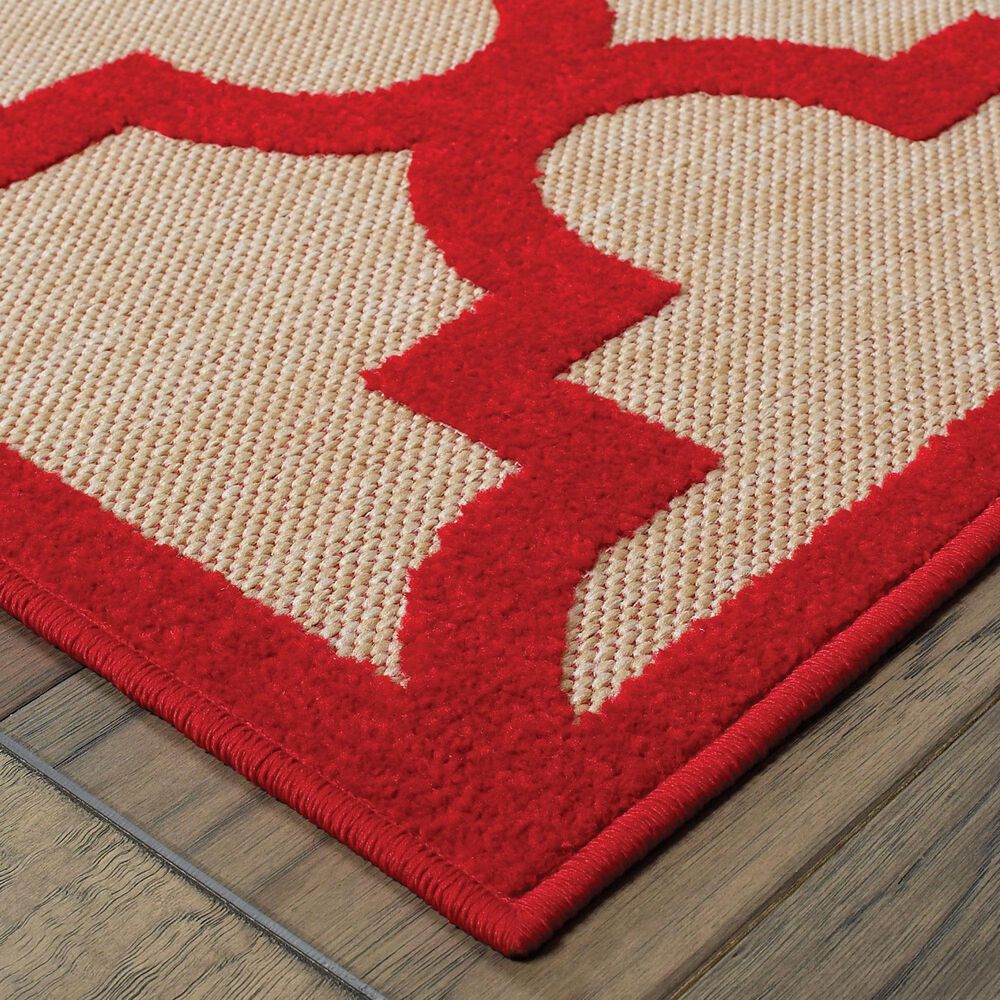 Oriental Weavers Cayman Sand and Red 2'3" x 7'6" Indoor/Outdoor Runner, , large