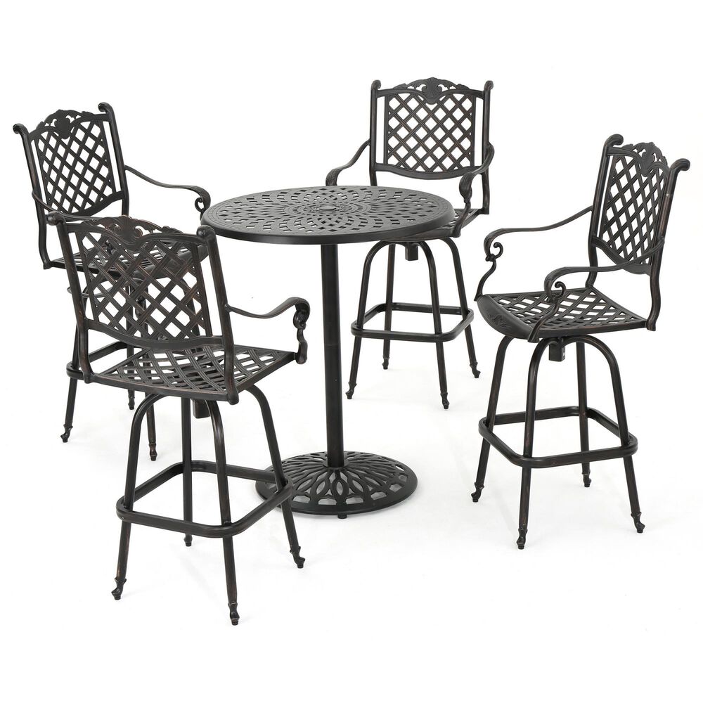 Noble House Arlana 5-Piece Patio Bar Set in Shiny Copper, , large