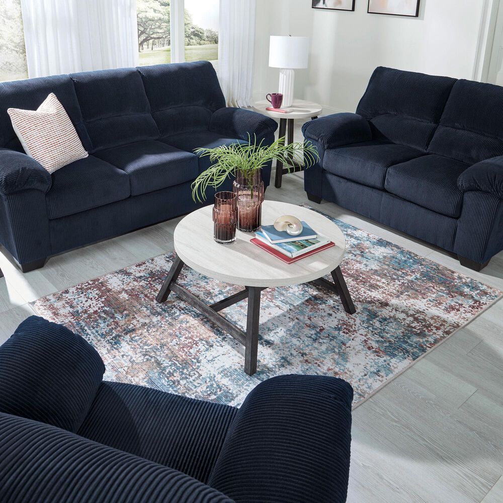 Ashley SimpleJoy Stationary Loveseat in Navy, , large