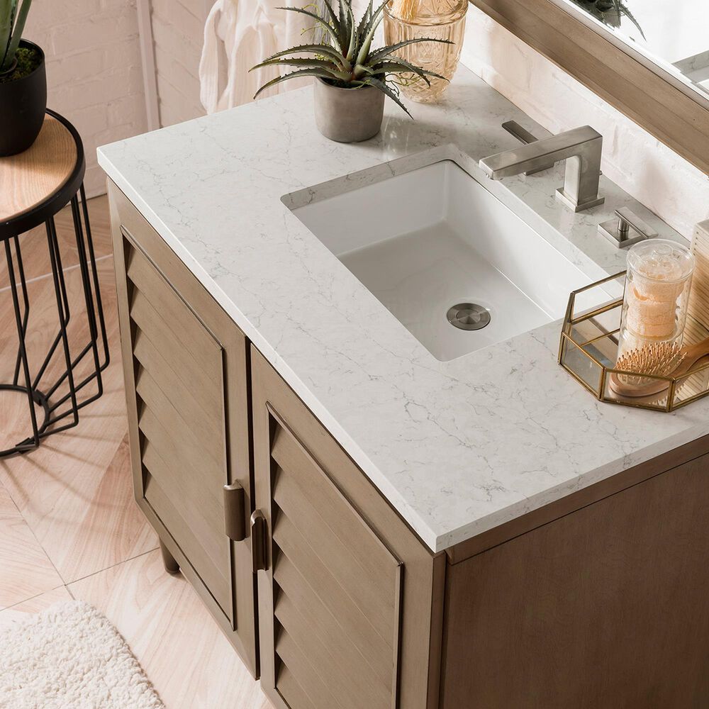 James Martin Vanities Portland 36&quot; Single Bathroom Vanity in Whitewashed Walnut with 3 cm Eternal Jasmine Pearl Quartz Top and Rectangular Sink, , large