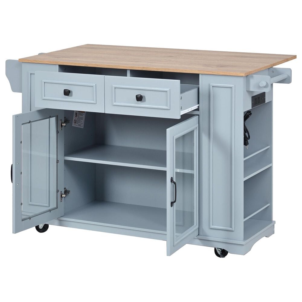 HOMLUX 54" Mobile Kitchen Island with Glass Door Storage in Grey and Blue, , large