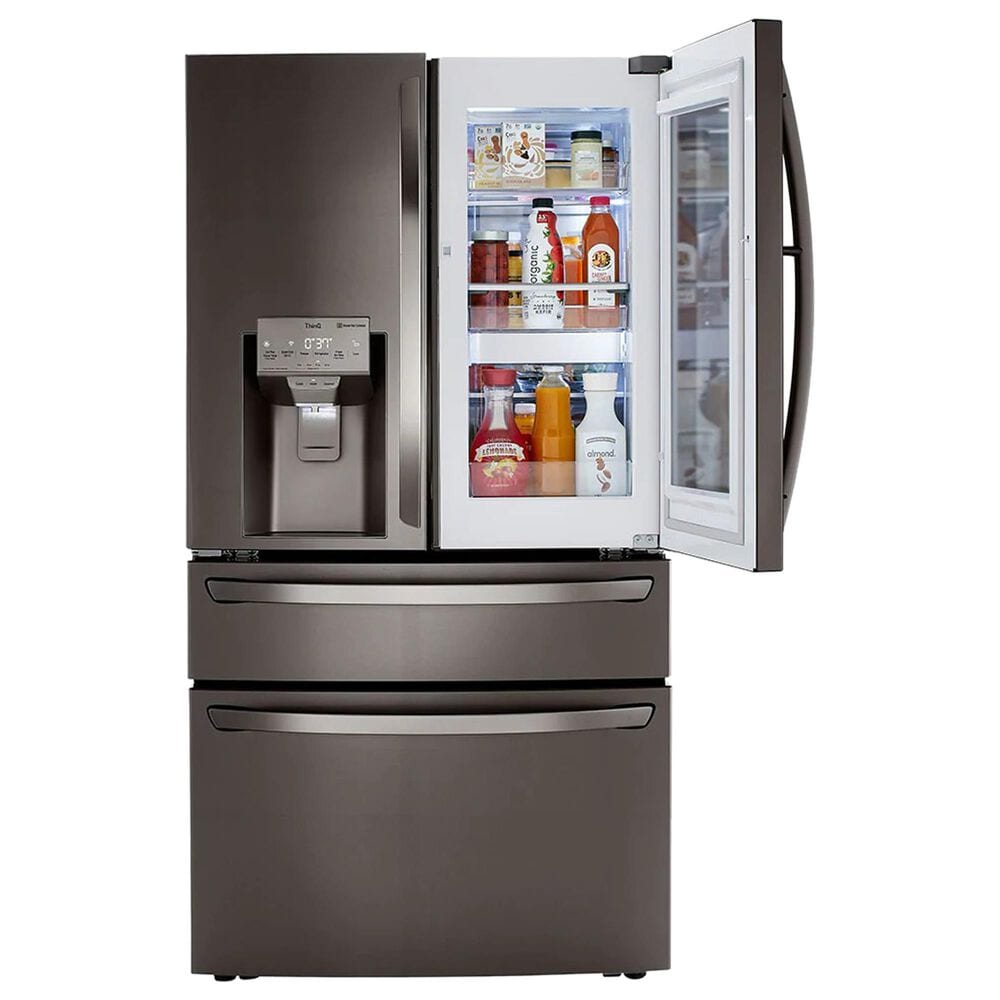 LG 2-Piece Kitchen Package with 22.3 Cu. Ft 4-Door French Door Refrigerator and Single Door Freezer in Black Stainless Steel, , large