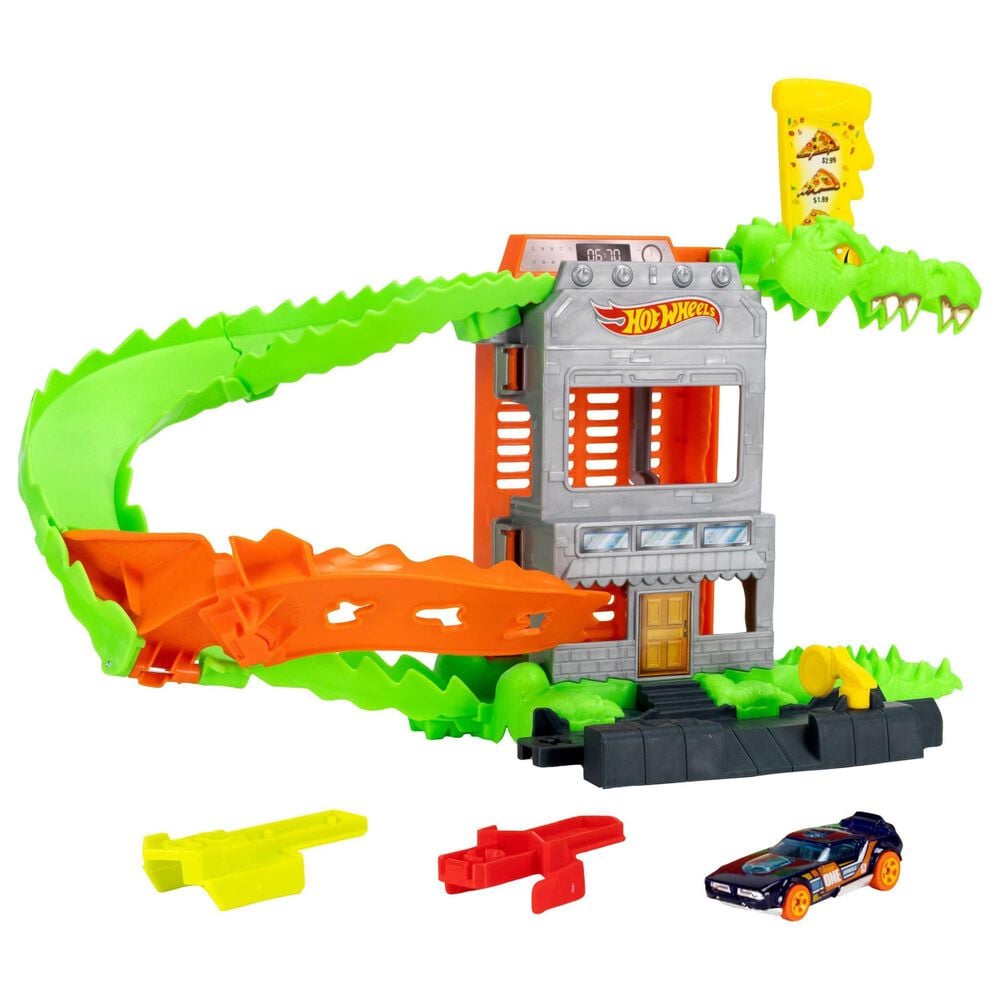 Hot Wheels City Croc Pizza Attack Playset with 1:64 Scale Toy Car, , large