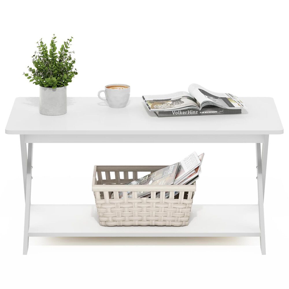 HOMLUX 1-Tier Simplistic Criss-Crossed Coffee Table in White, , large