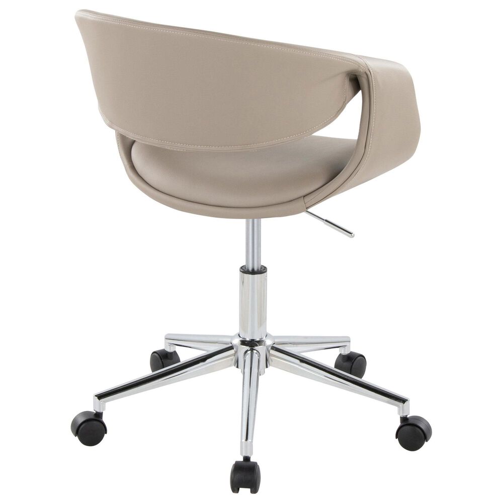 LumiSource Curvo Swivel Task Chair with Light Grey Faux Leather Cushion in Chrome, , large
